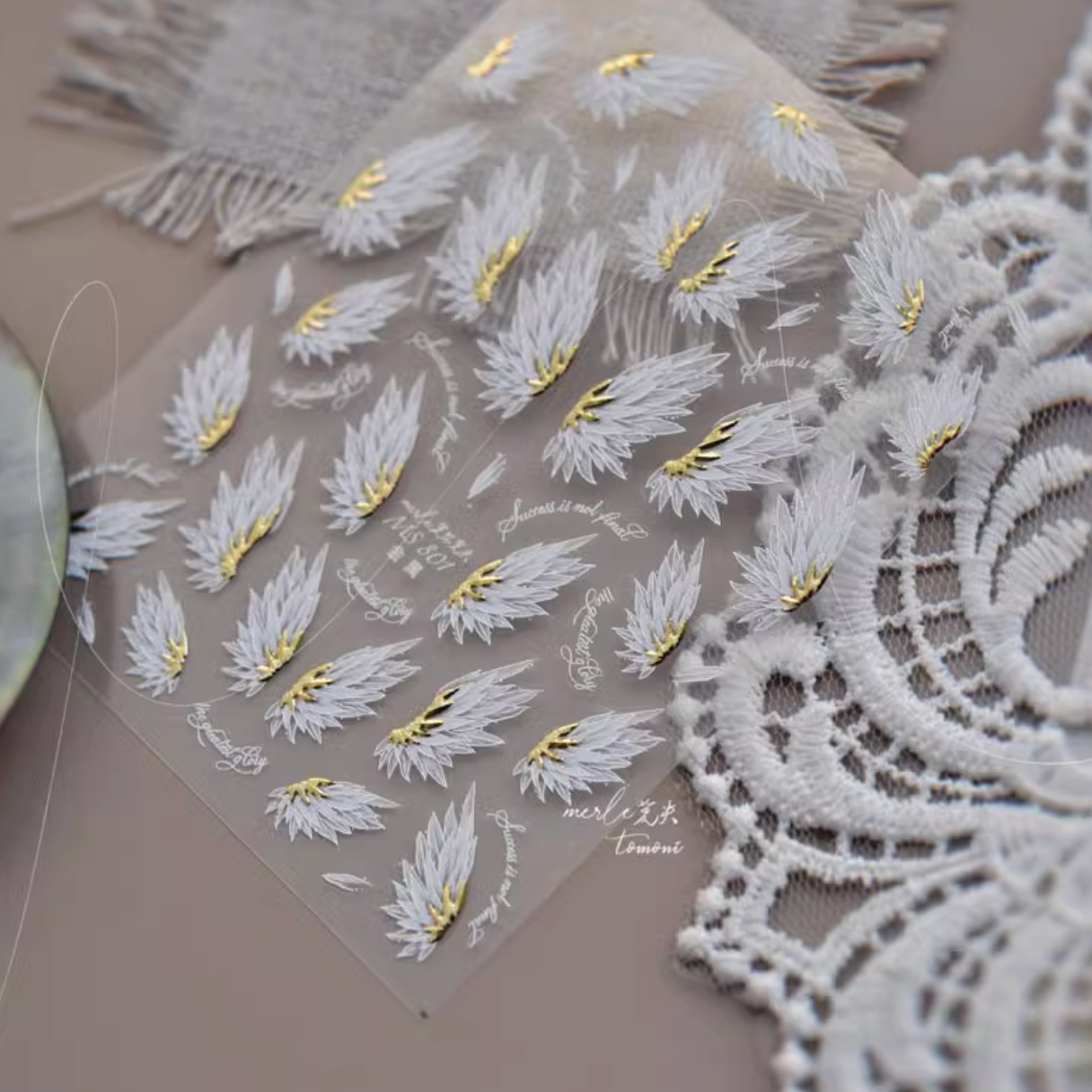 White angel wings nail stickers